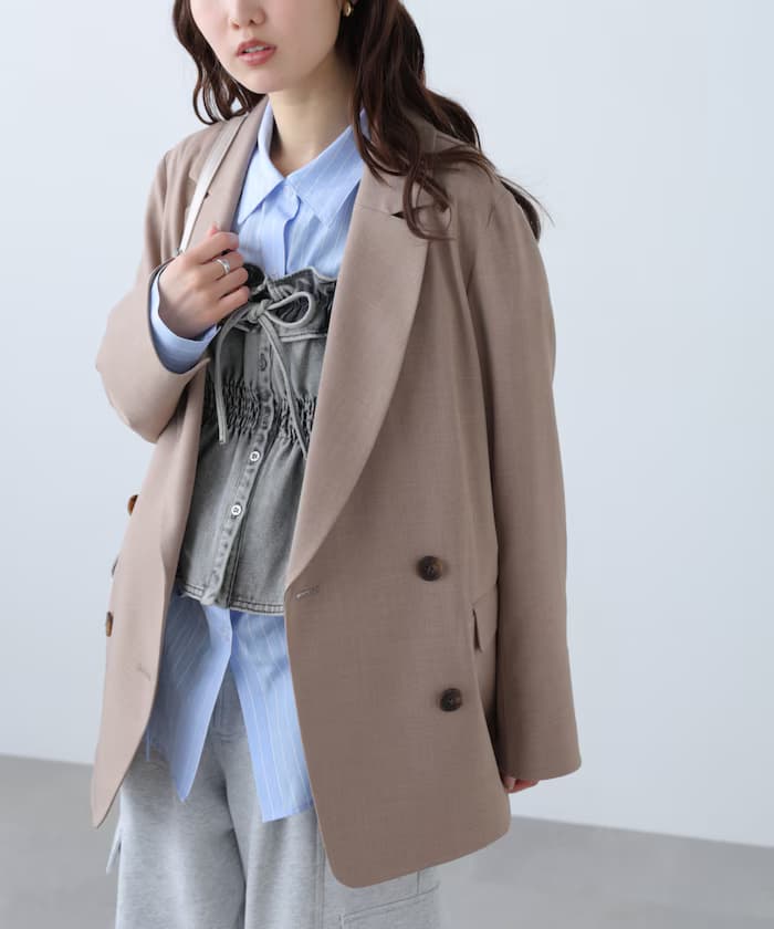 梳毛調合纖雙排扣外套