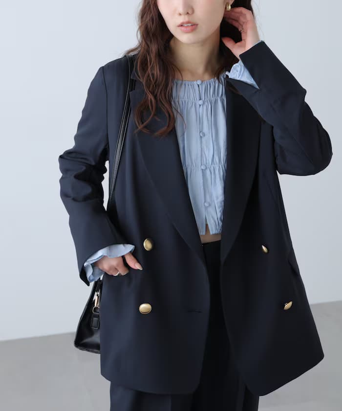 梳毛調合纖雙排扣外套