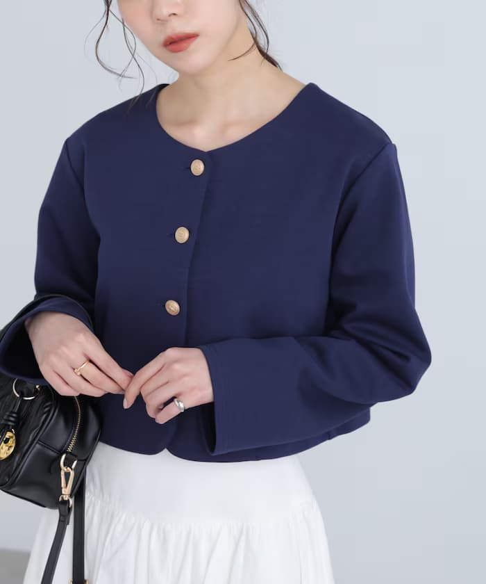 金鈕扣無領外套