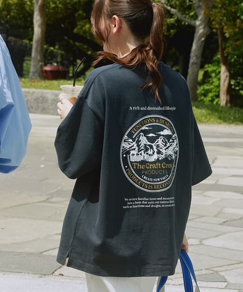THE CRAFT CREW PRODUCTS 厚磅機能布料 寬版 背面印花圓領短袖T恤 / 抗菌防臭