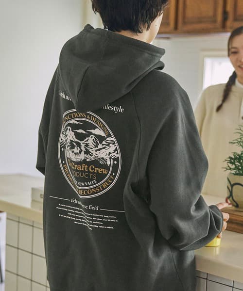 THE CRAFT CREW PRODUCTS 美式厚棉 寬版 背面印花 落肩短袖套頭連帽衫