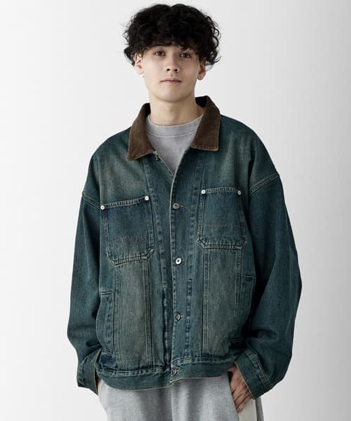 RUUBON 燈芯絨拼接丹寧工作服連身褲