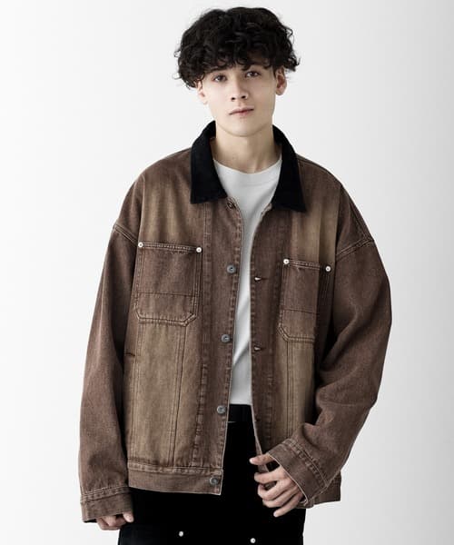 RUUBON 燈芯絨拼接丹寧工作服連身褲