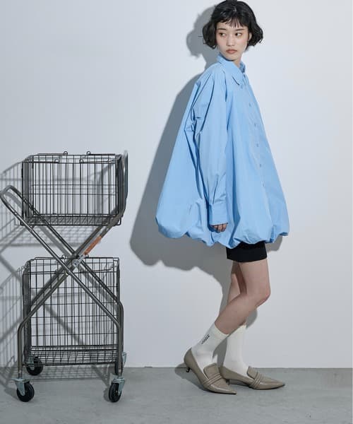 澎袖裙襬迷你襯衫洋裝