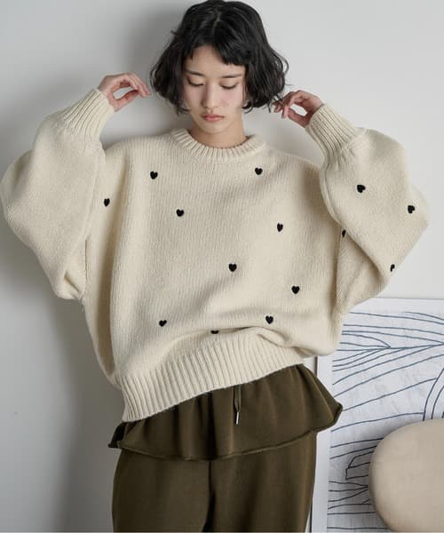 愛心刺繡針織套頭衫