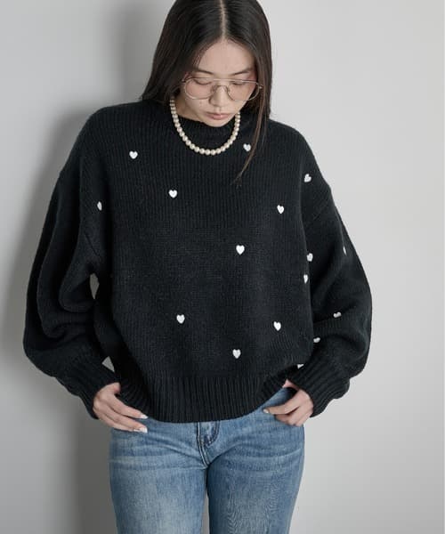 愛心刺繡針織套頭衫