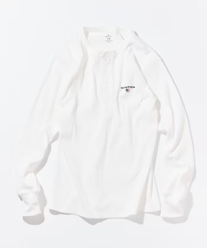 NAUTICA Essential 貼身版型 長袖亨利領肋條T恤