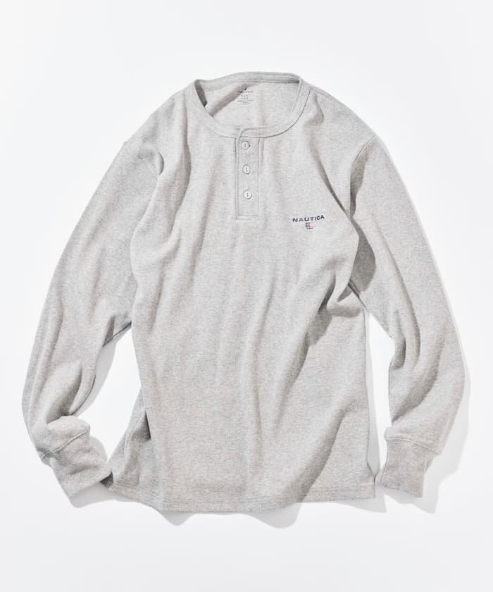 NAUTICA Essential 貼身版型 長袖亨利領肋條T恤