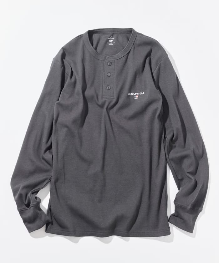 NAUTICA Essential 貼身版型 長袖亨利領肋條T恤