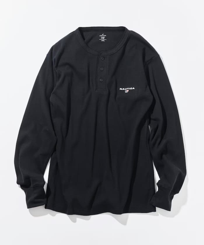 NAUTICA Essential 貼身版型 長袖亨利領肋條T恤