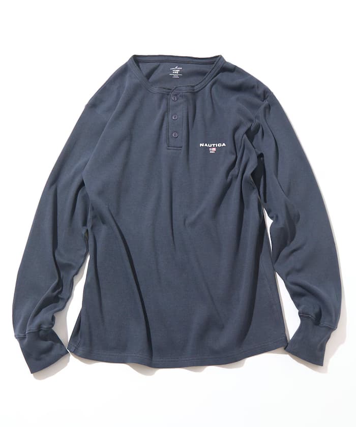 NAUTICA Essential 貼身版型 長袖 亨利領 顏料染 T恤