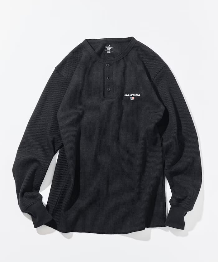 NAUTICA Essential 貼身版型 長袖 亨利領 華夫格 T恤