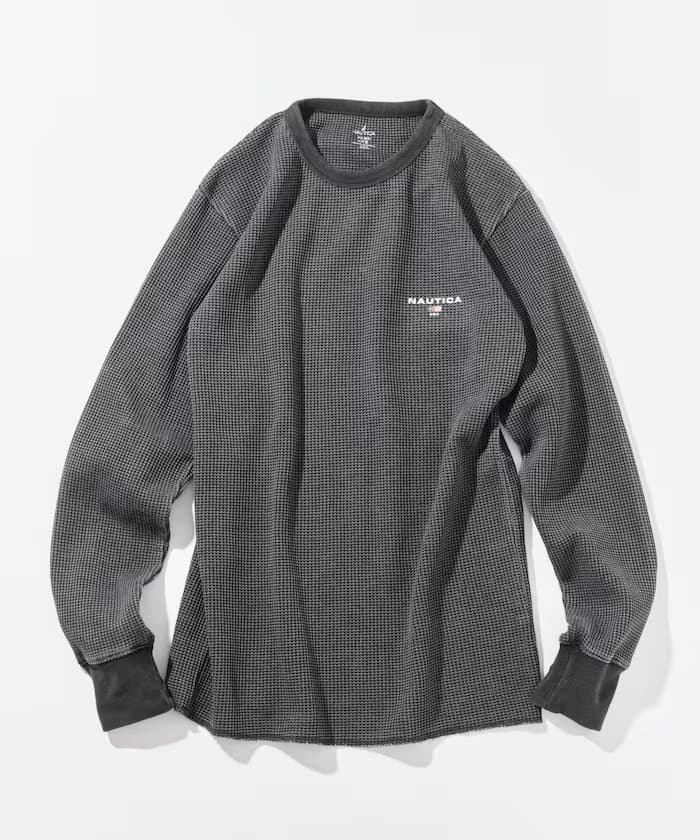 NAUTICA Essential 貼身版型 長袖 圓領 格紋 染色T恤